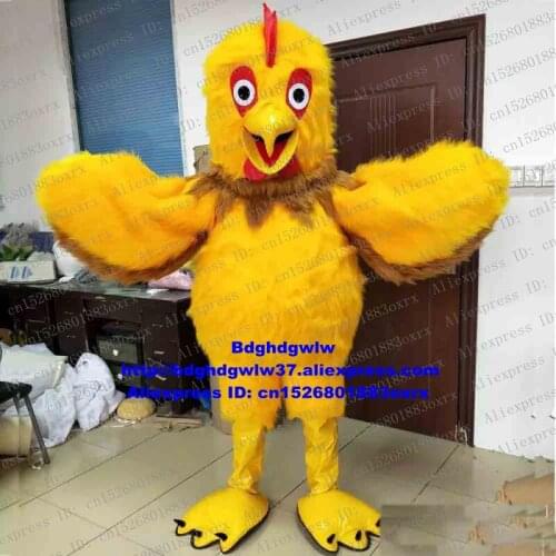 Yellow Long Fur Cock Rooster Hen Chick Chicken Chook Chickling Mascot Costume Character Conference Photo Cartoon Props zx722