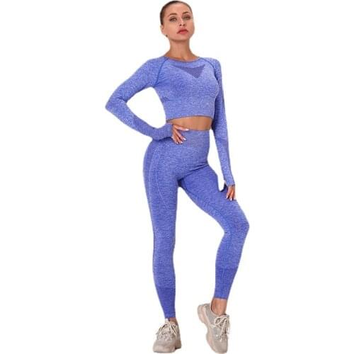 2021 Womens Energy Seamless Combination 2 Sports Suit Long Sleeve Top + Tight Pants High Waist Running Yoga