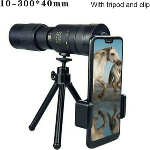 10-300X40mm Birdwatching Telescope Zoom Super Monocular Portable Travel Smartphone Military Spyglass Handheld Camping Hiking