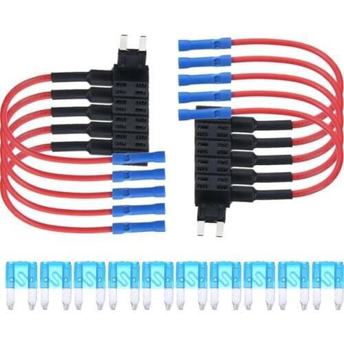10pcs Add Circuit Mini Blade Fuse Box Holder with 10pcs 15A AMP Blade Fuses 12V Universal Car Fuse Box Holder