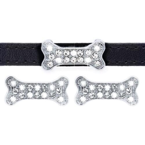 10pcs/lot 8mm Silver Crystal Bone Shape Slider Charm Colorful Charms Fit For Necklace Bracelet