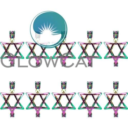 10x C26 Rainbow Large Star Beads Cage Jewelry Making Perfume Essential Oil Diffuser Pearl Cage Locket Pendant