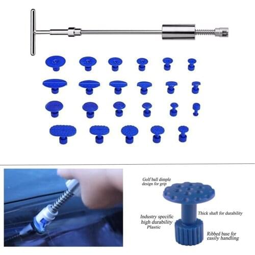 19pcs Top Glue Pulling Tabs Works with All Slide Pullers Nickel Car Body Repair Tools+2 in 1 Dent Removel T Bar Tools
