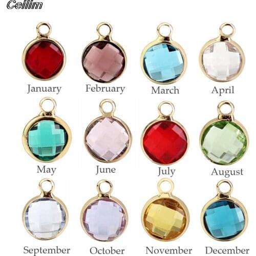 20pcs 8mm Wholesale Jewelry Findings Birthstone Crystal Pendant Charms Gold Plated Charm for Handmade DIY Jewelry Making