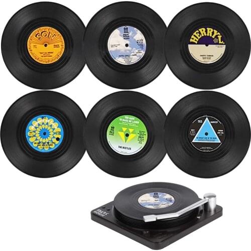6Pcs/set Funny CD Cup Mats Colorful Coaster Retro Vinyl Record Disk Coasters For Drinks With Gift Box for Bar Home Office 2021