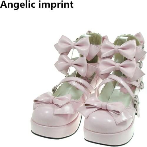 Angelic imprint woman mori girl lolita cosplay shoes lady thick heels pumps women princess dress platforms shoes 33-47 Bowtie