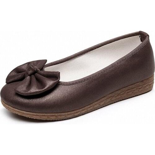 Vintage Bow Ladies Solid Plain Coated Cotton Slip-On Ballet Shoes Elegant Women Casual Soft Comfort Walking Flats Platforms