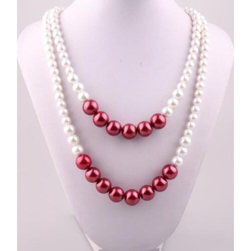 MOODPC Free shipping new 14mm red Pearl and white pearl necklace two pcs a set