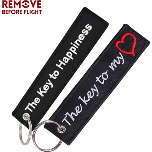 The Key to Happiness Keychains for Motorcycles and Cars Gifts Jacket Tag Keychain Embroidery The Key to My Heart Keyring Bijoux