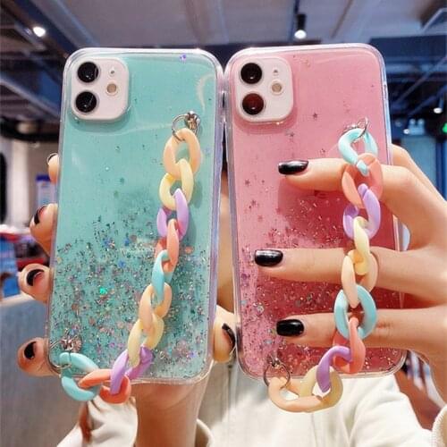 Luxury Rainbow Wristband Glitter Case For Samsung Galaxy S10 Plus S21 S9 S8 Plus Note 9 10 20 Ultra M21 M31S M51 Back Cover
