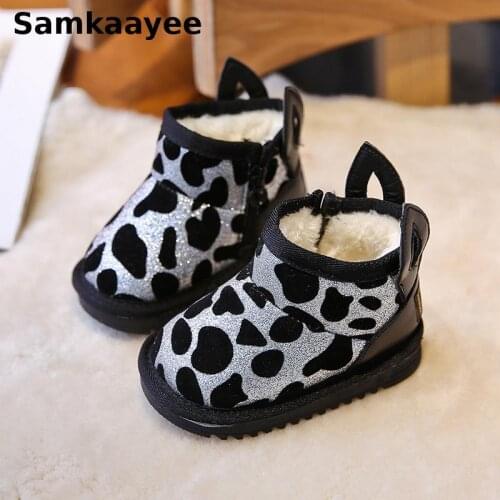 0-4y Children Shoes Kids Boots Winter Baby Martin Boats Boys Girls Ankle Snow Boots Sequins Cartoon Ear Non-Slip Warm Sneakers 4