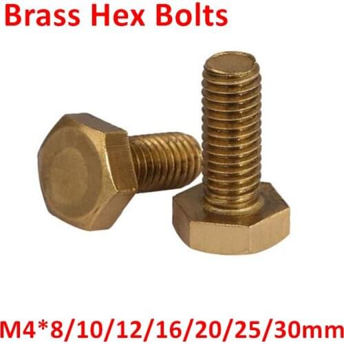 DIN933 M4 Brass Hex Bolts M4*6/8/10/12/16/20/25/30mm brass hexagon Screws Hex Bolts