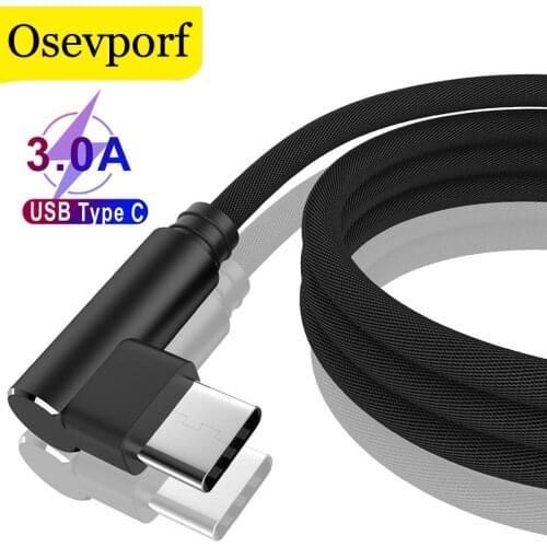 Nylon Type C Fast Charger Cable 3m for Huawei Xiaomi Redmi Oneplus USBC Cord Tipo Data Sync Charging Kabel 90 Degree Wire Type-c