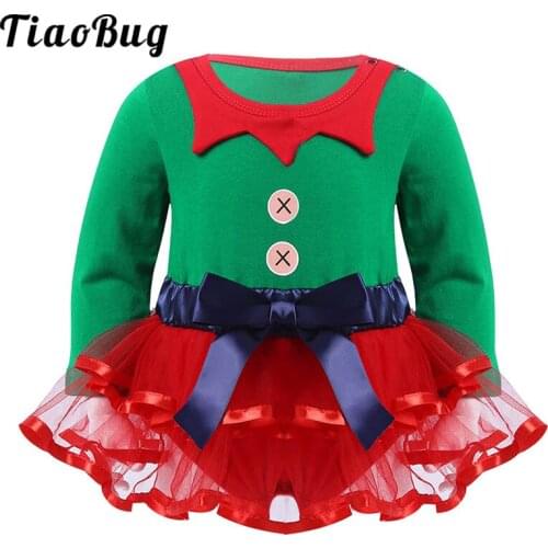 Infant Baby Girls Christmas Elf Costume Autumn Winter Long Sleeve Mesh Tutu Romper Dress Toddler Kids Fancy Cosplay Xmas Clothes