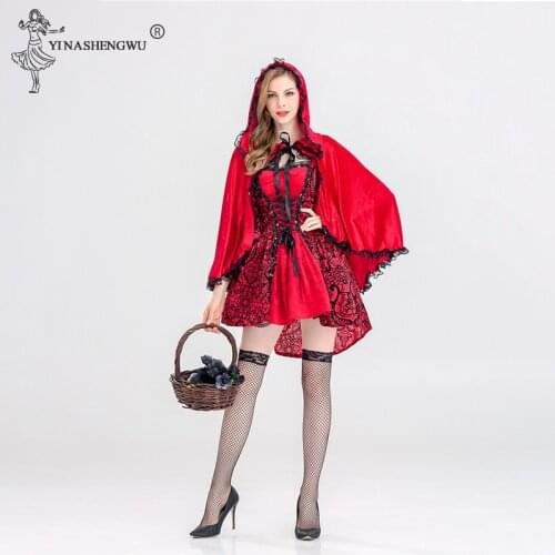 Halloween Costume Little Red Riding Hood Costume for Women Fancy Adult Cosplay Fantasia Carnival Fairy Tale Patry Girl Dress