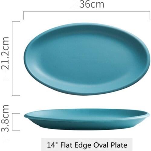 Creative 14 inch oval ceramic plate tableware ceramic color glaze plate steak dessert plate hotel household tableware