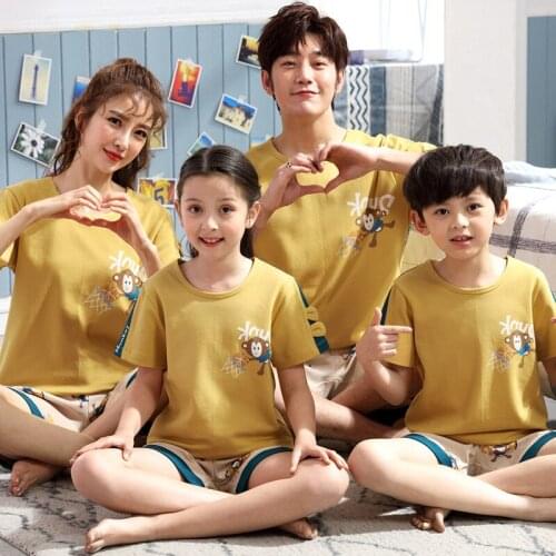 Summer Parent Children Matching Clothes for Family Look Pajamas 100% Cotton Mommy and Me Clothes Baby Boys Girls Pyjamas Sets