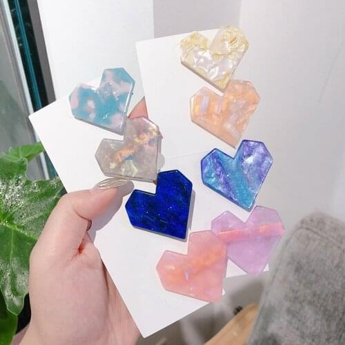 Cute Arylic Heart Hair Clips For Women Girls Acetic Crystal Barrette Stick Shiny Marble Hairpin Leopard Hair Styling Accessories