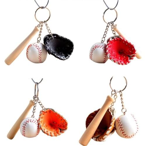 Mini Three-piece Baseball glove wooden bat keychain sports Car Key Chain Key Ring Gift For Man Women