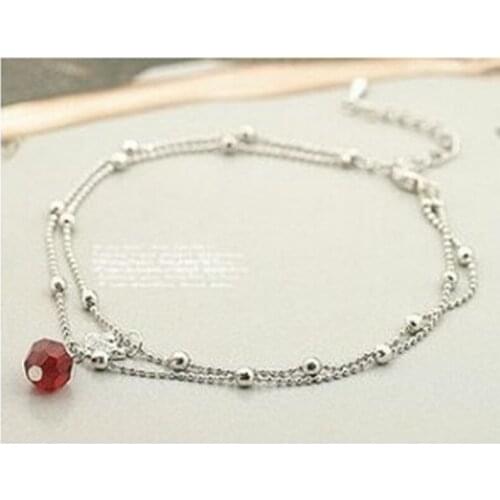Fashion Double Temptation of Red Crystal Beads Sparkling Anklets Swan Jewelry Accessories Bangles