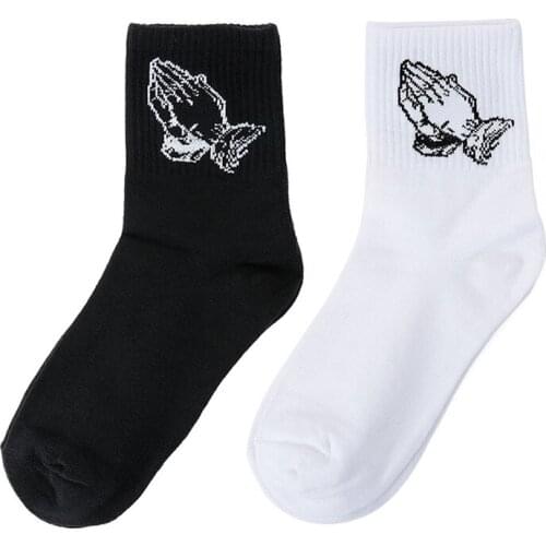 Harajuku fashion brand Men&Women Cotton Socks pray hands mercy hiphop skateboard Unisex Solid color Socks