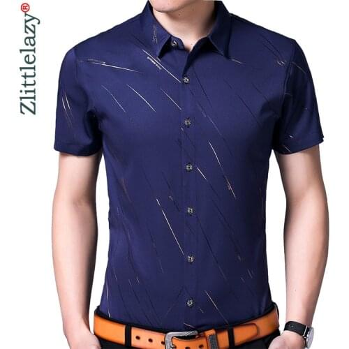 2021 New Short Sleeve Men Social Shirt Summer Streetwear Casual Striped Shirts Dress Mens Slim Regular Fit Clothes Fashions 4142