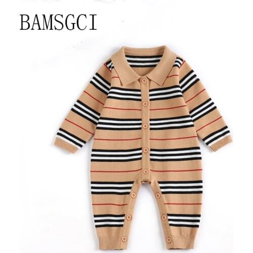 New autumn Newborn baby clothes Fashion striped plaid cotton knitted color-blocking sweater long-sleeved baby boy girl romper