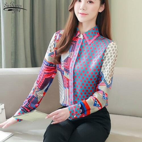 Blusas Mujer De Moda Womens Tops and Blouses New Spring Long Sleeve Print Silk Shirts Women Blouses Turn Down Collar Shirt 8194