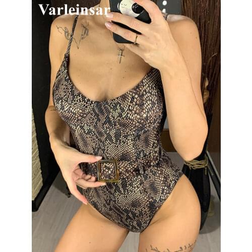2020 New Sexy Snake Printed Bra Women Swimwear One Piece Swimsuit Female Bather With Belt Bathing Suit Swim Beach Lady V1880
