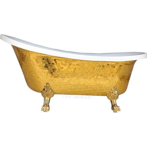 Freestanding Bathtub with Gold Mosaic Pattern