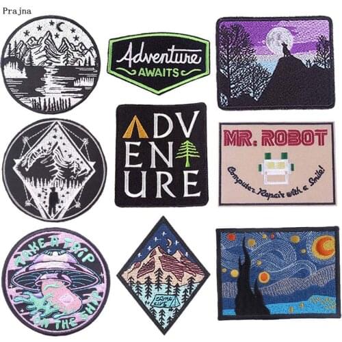 Prajna Outdoor Style Patch Embroidered Patches For Clothing Iron On Patches On Clothes Appliques DIY Stripes Adventure Stickers