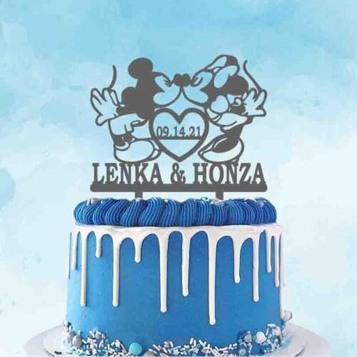 Personalized Wedding Cake Topper Custom Couple Name Wedding Date Cartoon Couple Animals Wedding Party Cake Decoration Topper