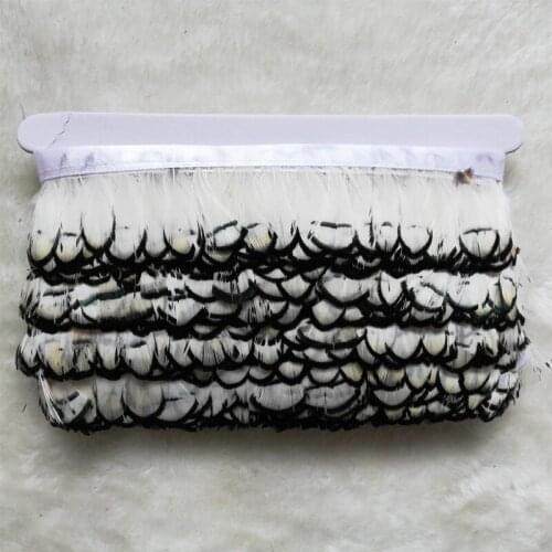 Feathers for clothes! 10yards Feather Trim, Lady Amherst Pheasant, Natural White With Black Tips, Height 5cm,Feather Fringe