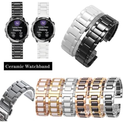 Ceramic Watch Band Strap Butterfly Buckle for Garmin Forerunner 645 645M 245 245M Replacement band 20mm 22mm
