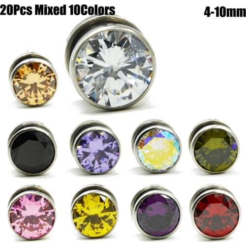 20pcs Mixed 10Colors Crystal Zircon Ear Plug Flesh Tunnel Earring Cartilage Expanders Gauge Earrings Screw Fit Hollow Plugs