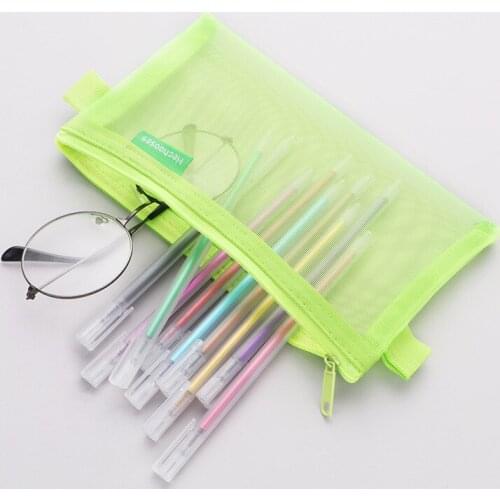 Large Capacity Mesh Pencil Case Transparent Storage Pencil Bag For Student School Supplies Simple Portable Pen Bag Stationery