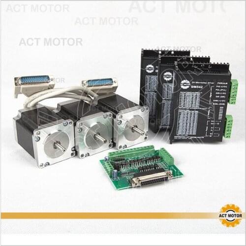ACT Motor 3PCS Nema23 Stepper Motor 23HS8630 Single Shaft 6-Lead 270oz 76mm 3A+3PCS Driver DM542 4.2A 50V 128Micro Mill Cutting
