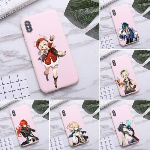 Genshin Impact Anime Phone Case For iphone 12 11 Pro Max Mini XS 8 7 6 6S Plus X SE 2020 XR Matte Candy Pink Silicone Cover