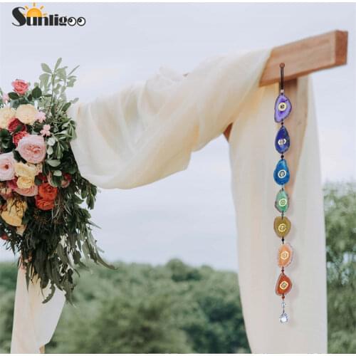 Sunligoo Irregular Chakra Agate Glass Waterdrop Ball Suncatcher Spiritual Meditation Window Car Feng Shui Home Hanging Ornament