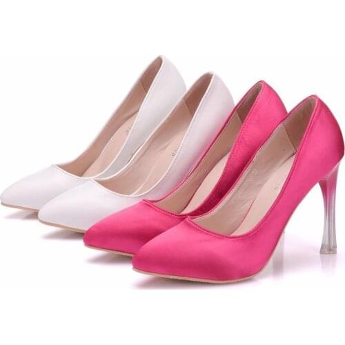 Women Pumps Shoes Dress Silk Pointed Toe Thin Heels 10.5CM High Heels Shoes Womens Wedding Shoes Party