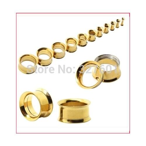 Wholesales 72pcs/lot Mix 5-20mm Stainless Steel Body Jewelry Internally Threaded Flesh Tunnel Gauge Plug