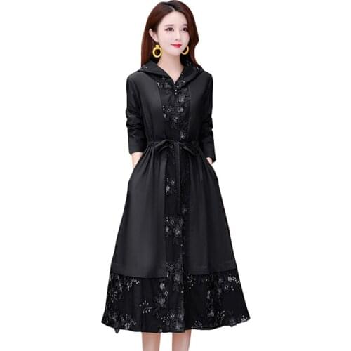 Windbreaker Women Mid-length Europe Style waist Atmosphere Spring New Fashion Temperament All-match Plus Size Female Coat OK899