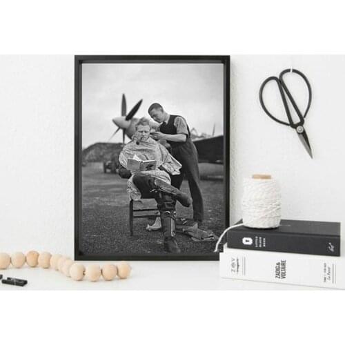 Vintage Photo Pilot Haircut Canvas Painting Poster Black White Print Barber Shop Wall Art Hairstylist Gift Hair Salon Room Decor