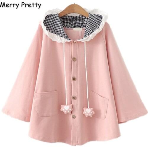 XUANHAO Womens Cloak Outerwear Bat Sleeve Single-breasted Hooded Coat Sweet Style Girl Solid Pullover Poncho Jacket