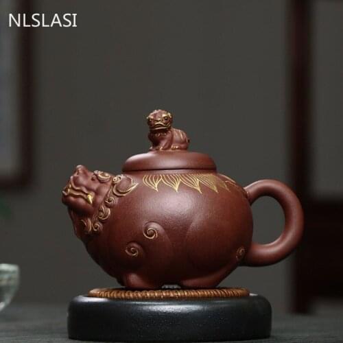 Yixing Upscale Tea Pot Hand painted gold Purple Clay Teapots Raw ore Handmade Kettle Chinese Tea Ceremony Customized Gifts 380ml