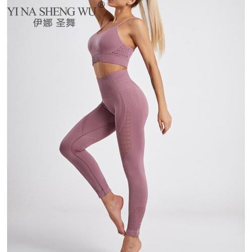 Energy Seamless Leggings+Strappy Bra 2Pcs Yoga Set Women Gym Fitness Clothing High Waist Yoga Leggings Suit Running Sportswear