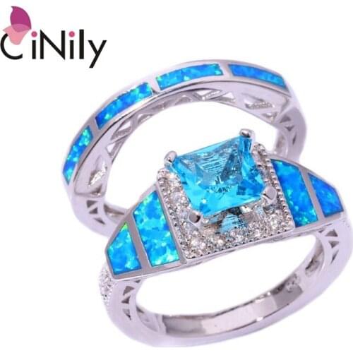 CiNily Created Blue Fire Opal Blue Zircon Cubic Zirconia Silver Plated Wholesale for Women Jewelry Ring Size 6 7 8 9 10 OJ8102