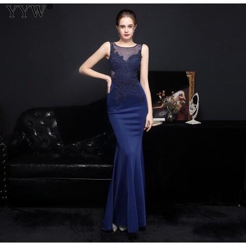New 2021 Elegant Women Sleeveless Bodycon Evening Dress Female Backless Blue Long Mermaid Party Dresses vestido de festa