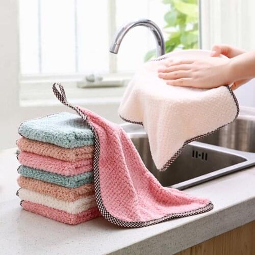 1/5Pcs Kitchen Dish Cloth Coral Velvet Nonstick Oil Clean Rags Thickened Table Cleaning Cloth Absorbent Scouring Pad