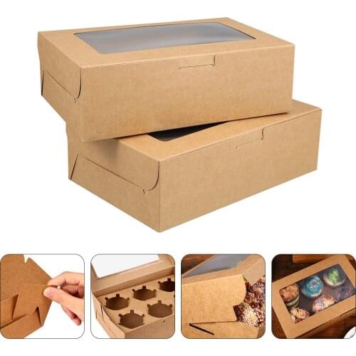 1 Set 20Pcs Creative Cake Packing Boxes Kraft Paper Cupcake Boxes with Inserts
